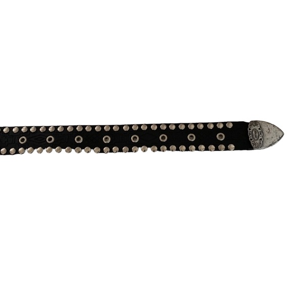 Black and Silver Metal Studded Genuine Leather Streetwear Belt Made in Canada - Picture 6 of 13